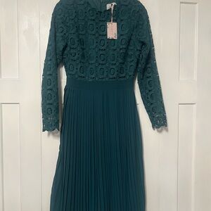 Dainty Jewells Teal Lace Long Sleeve Dress